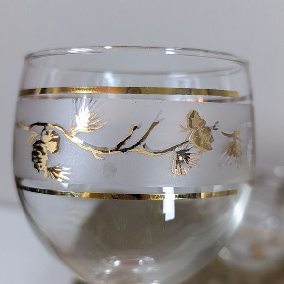 4 Vintage Golden Pinecone Wine Glasses Mid-Century Libbey - Picture 6 of 9